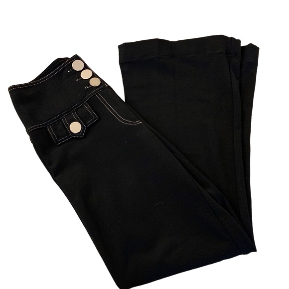 New black trousers white stitching gold shiny buttons tight fit wide flare size4 - Picture 5 of 10